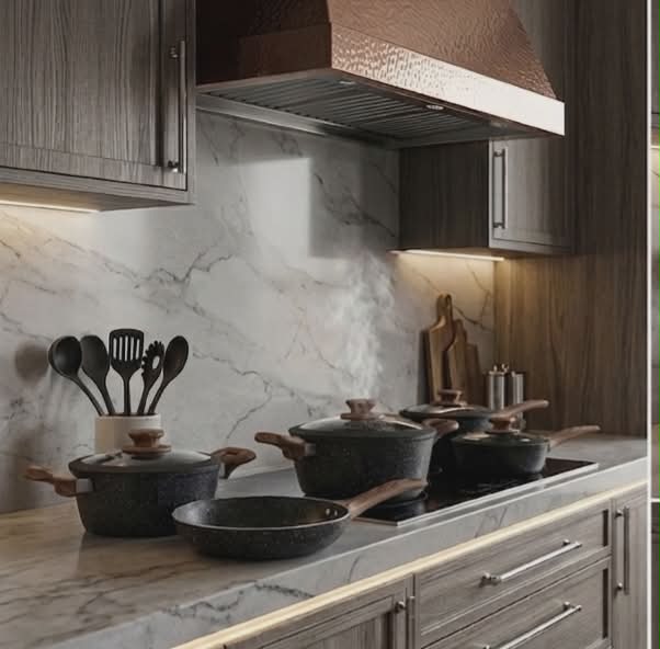 16-piece HotChef cookware set is crafted from durable die-cast aluminum