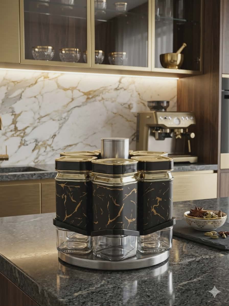 Rotating Spice Rack Set 6 pcs with Clear Jars for Kitchen Organization