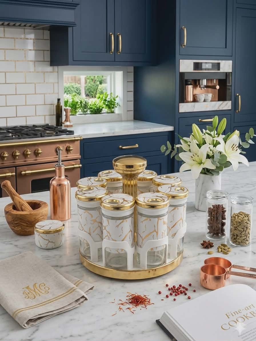 Rotating Spice Rack Set8 pcs with Clear Jars for Kitchen Organization