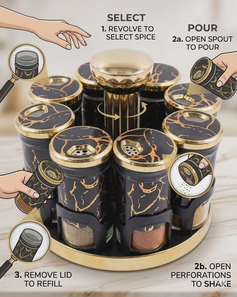 Rotating Spice Rack Set8 pcs with Clear Jars for Kitchen Organization