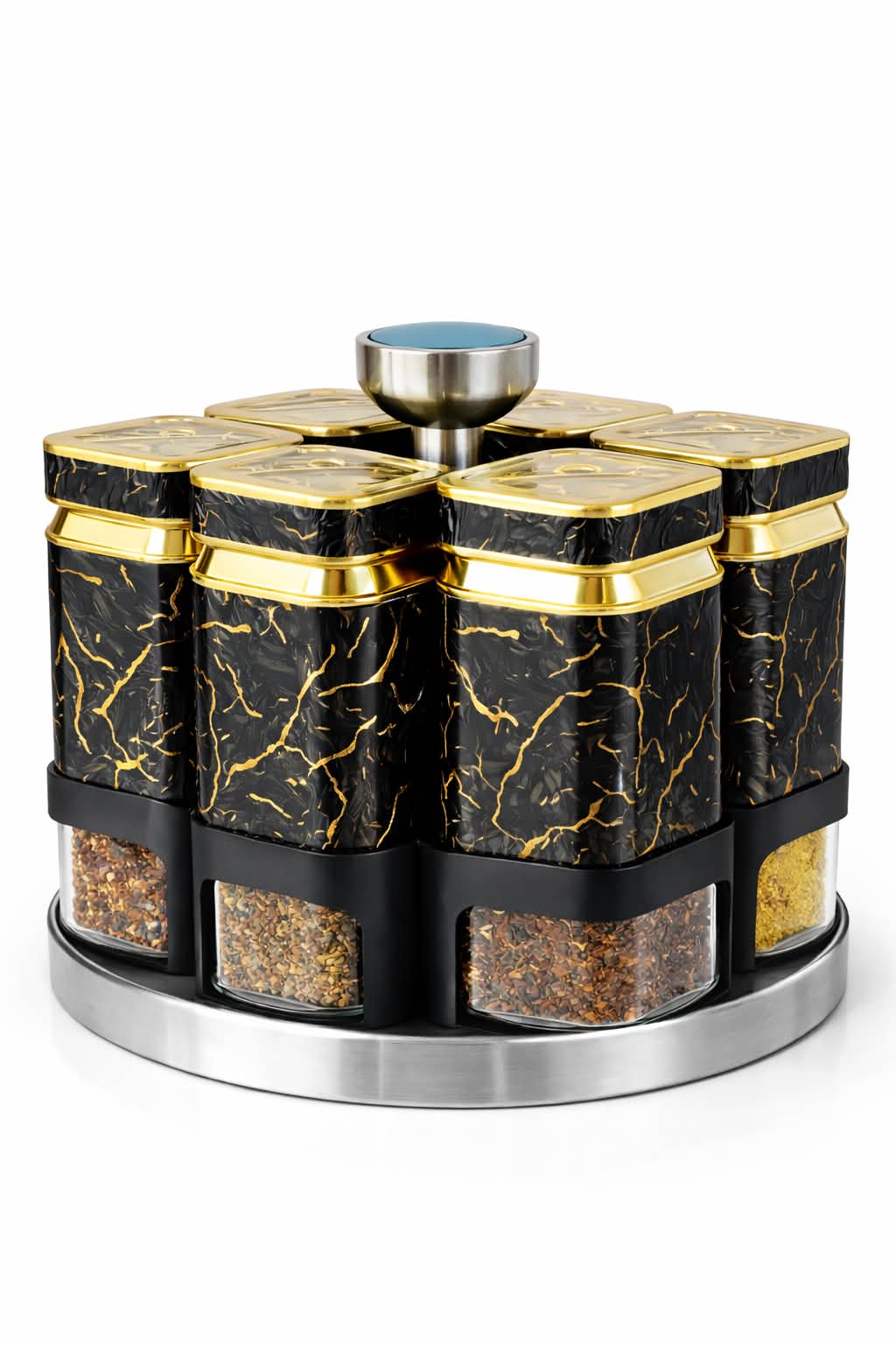 Rotating Spice Rack Set 6 pcs with Clear Jars for Kitchen Organization
