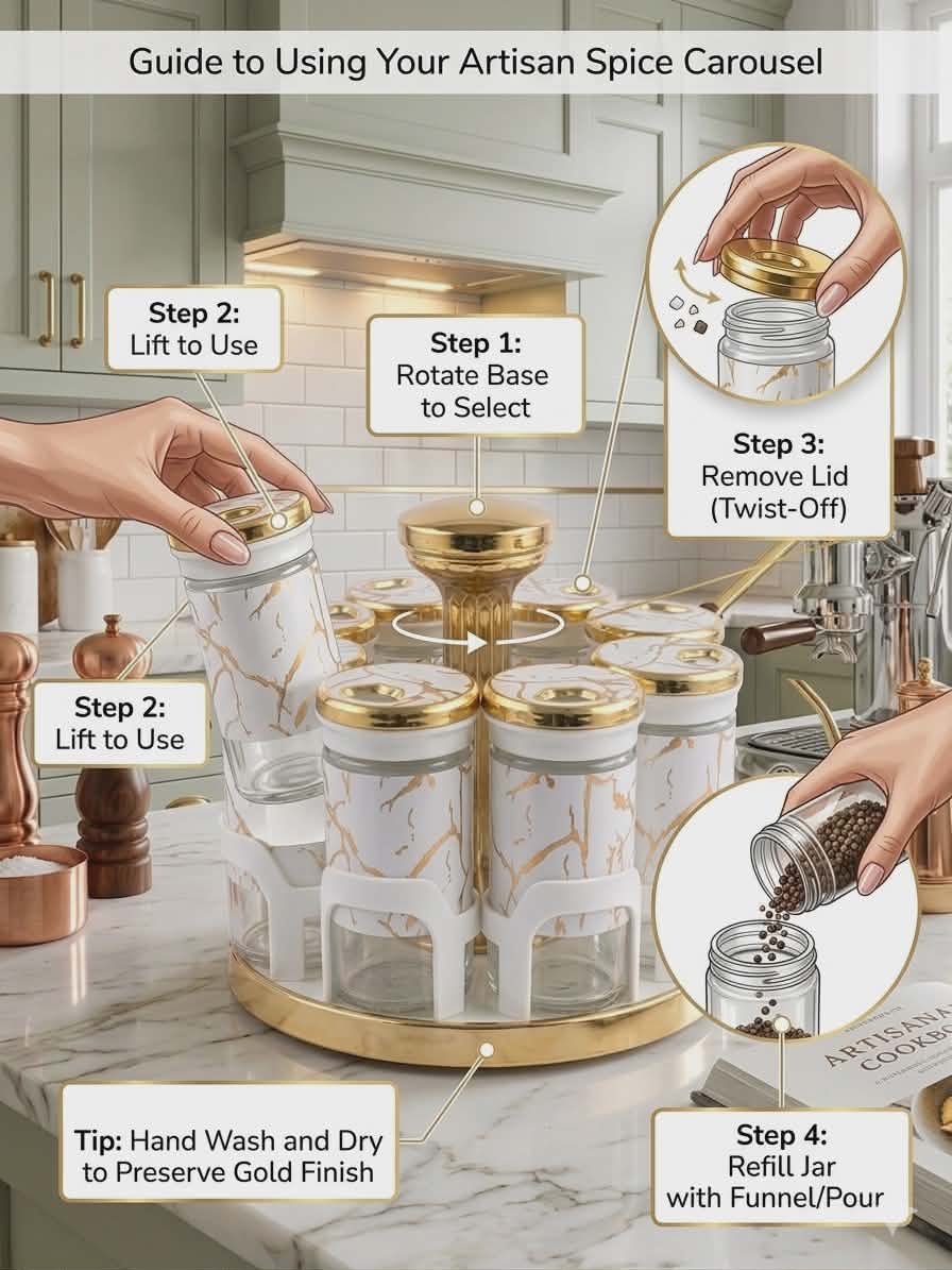 Rotating Spice Rack Set8 pcs with Clear Jars for Kitchen Organization
