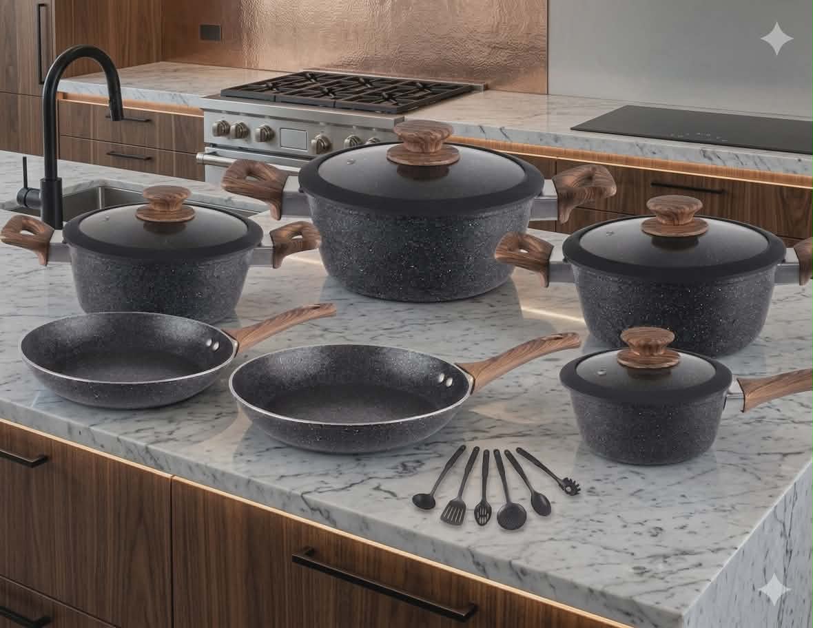 16-piece HotChef cookware set is crafted from durable die-cast aluminum