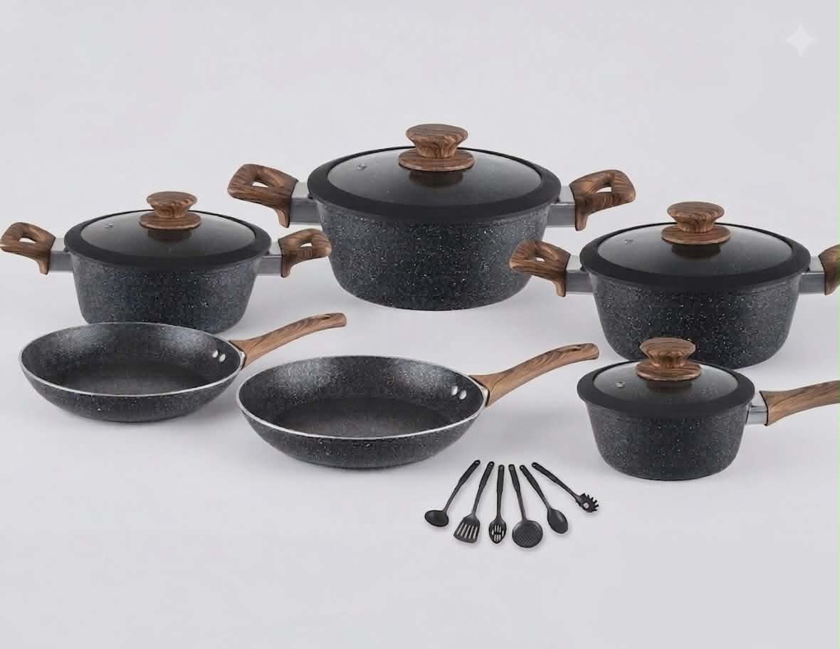 16-piece HotChef cookware set is crafted from durable die-cast aluminum