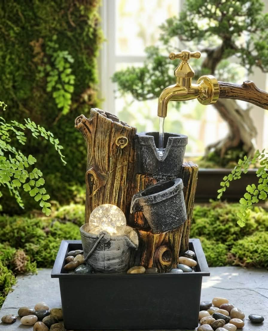 Golden Faucet Rustic Woodland Fountain