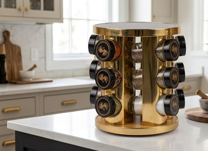 Rotating Spice Rack with Pattern for 12 Jars