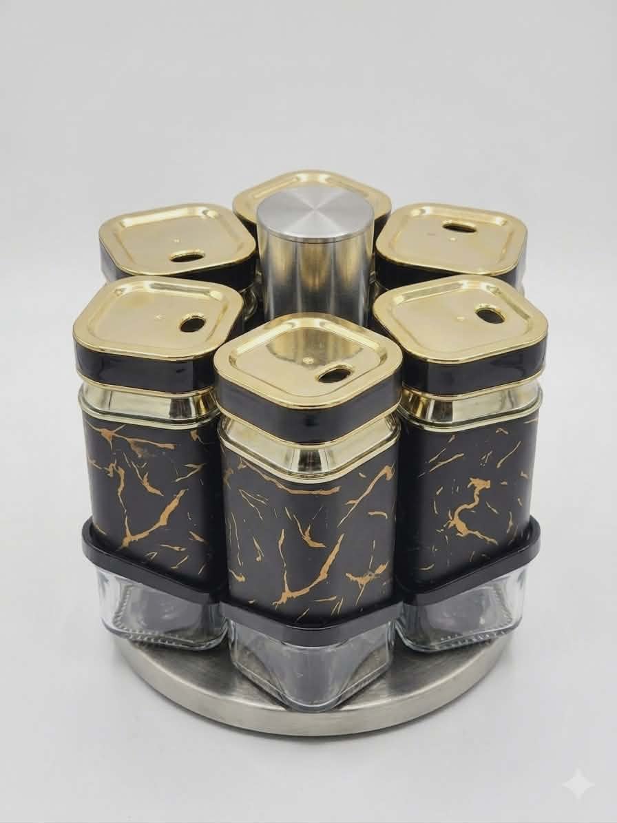 Rotating Spice Rack Set 6 pcs with Clear Jars for Kitchen Organization