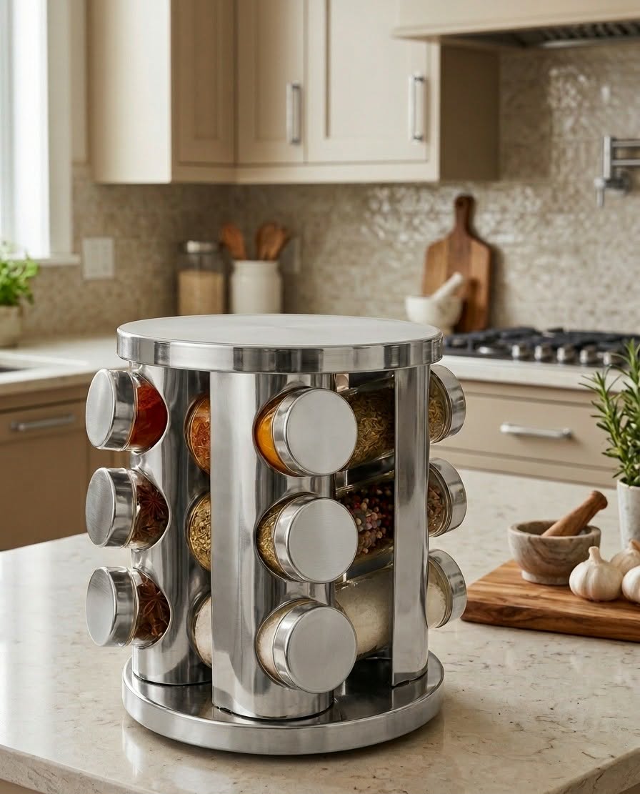 Rotating Spice Rack with Lights for 12 Jars