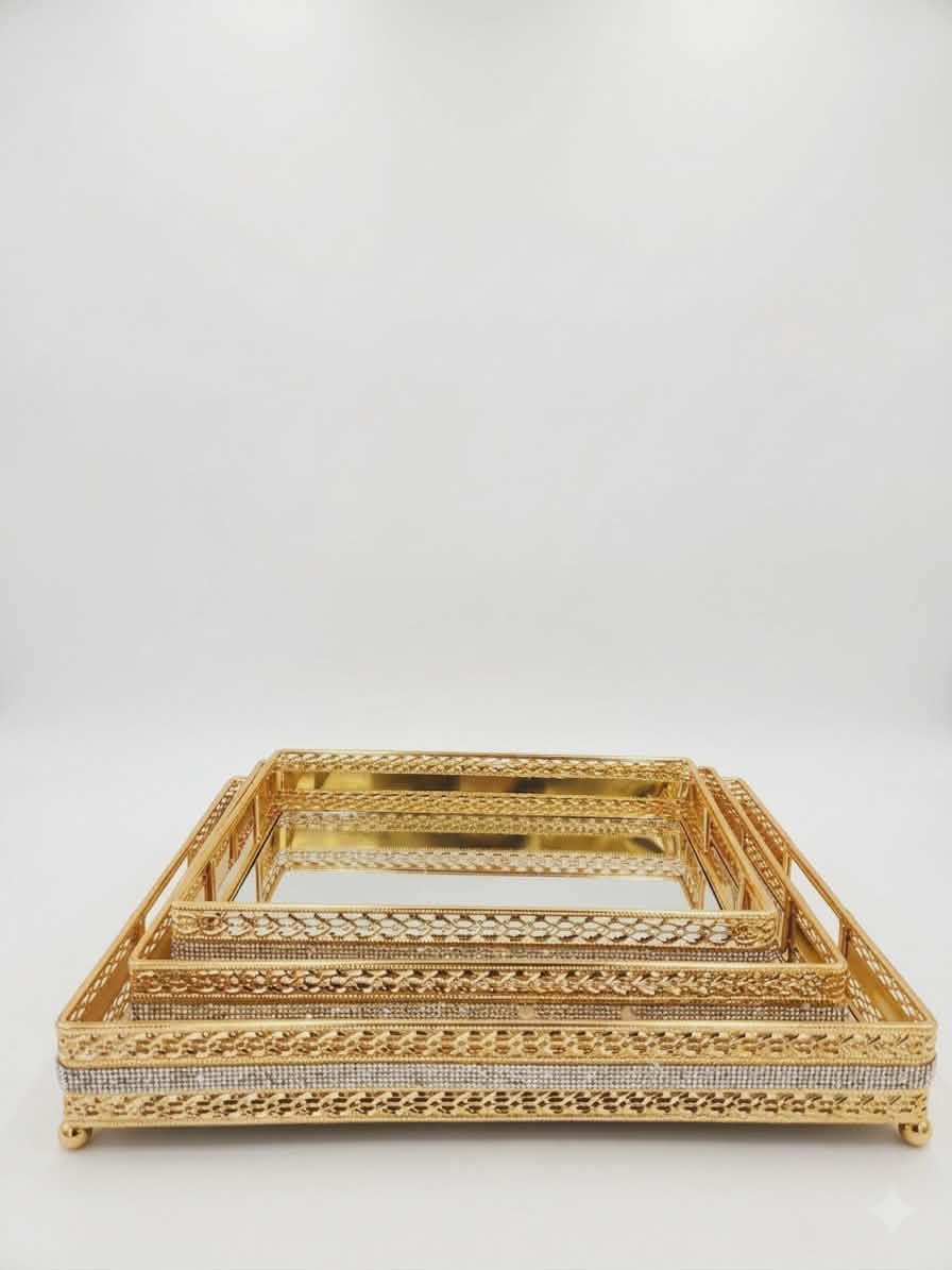 Luxury Mirror Serving Tray Set – 3 Elegant Decorative Trays