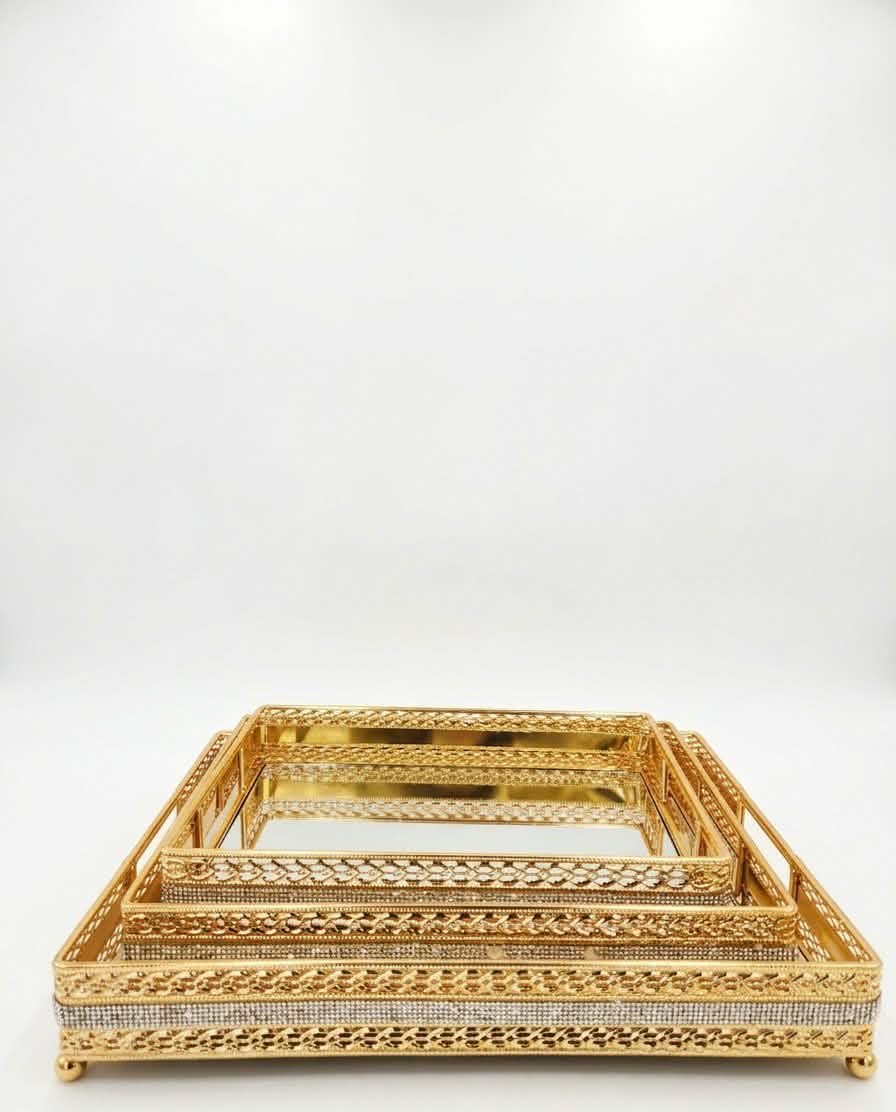 Luxury Mirror Serving Tray Set – 3 Elegant Decorative Trays