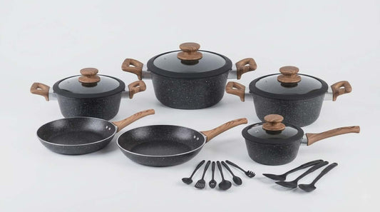 16-piece HotChef cookware set is crafted from durable die-cast aluminum