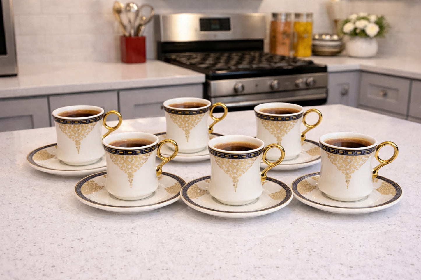 12 pcs coffee cup set elegant golden geometric patterns