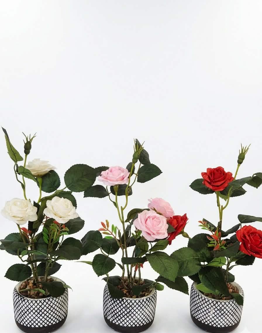 Elegant Faux Rose in Geometric Pot