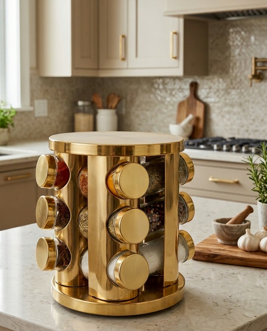 Rotating Spice Rack with Lights for 12 Jars
