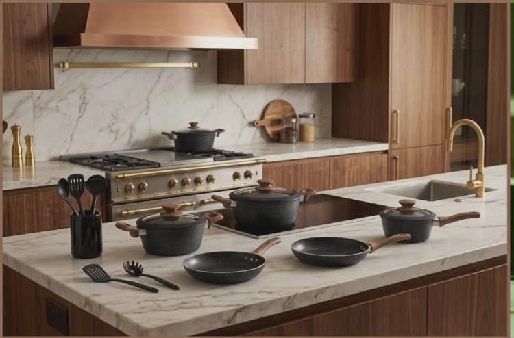 16-piece HotChef cookware set is crafted from durable die-cast aluminum