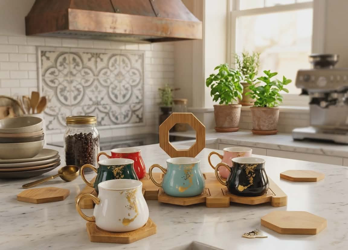 Coffee Sets with wood stand