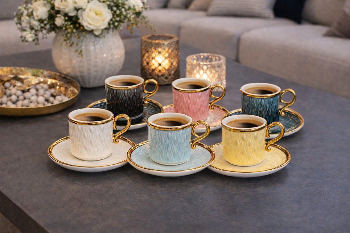 12-piece Luxury Ceramic Cup & Saucer Set