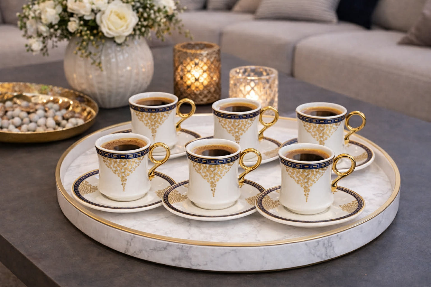 12 pcs coffee cup set elegant golden geometric patterns