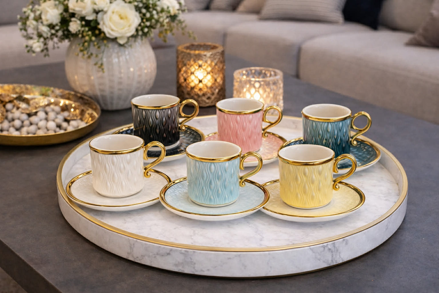 12-piece Luxury Ceramic Cup & Saucer Set
