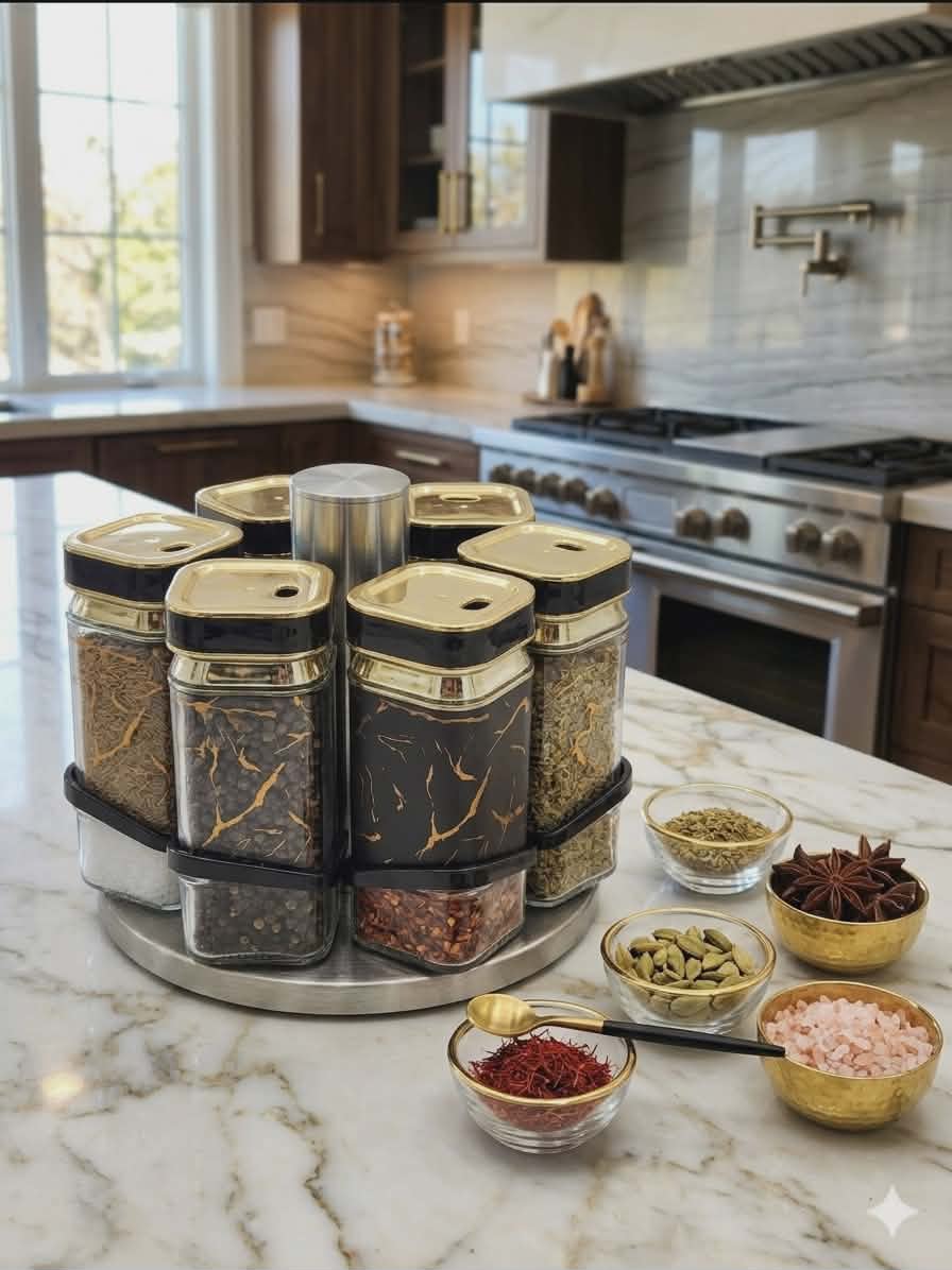 Rotating Spice Rack Set 6 pcs with Clear Jars for Kitchen Organization